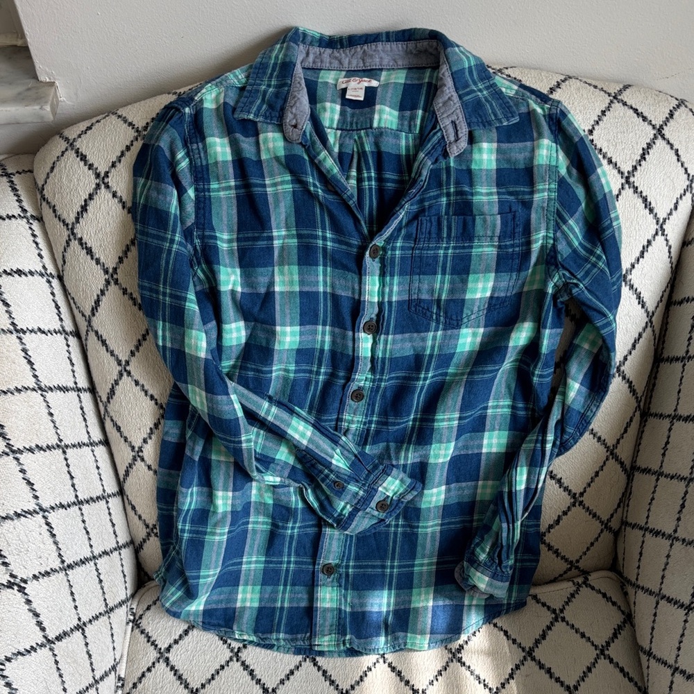 Cat & Jack Teal and Navy Plaid Men's Shirt